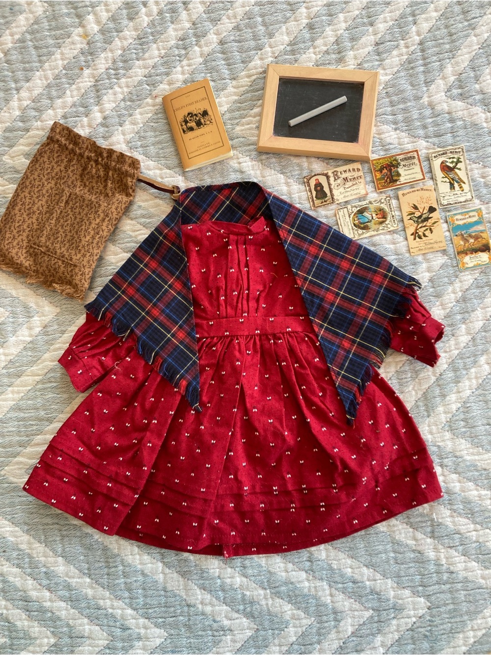 Pleasant Company Kirsten School Dress, Shawl and Supplies pc tags retired ag